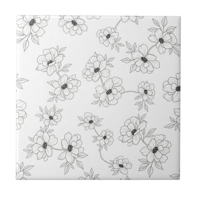 Minimalist Line Art Floral Seamless Pattern (3) Ceramic Tile (Front)