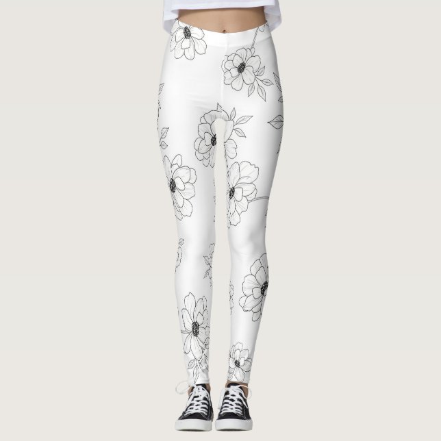 Minimalist Line Art Floral Seamless Pattern (3) Leggings (Front)