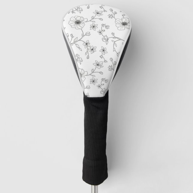 Minimalist Line Art Floral Seamless Pattern (4) Golf Head Cover (Front)
