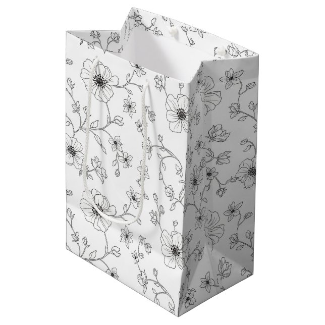Minimalist Line Art Floral Seamless Pattern (4) Medium Gift Bag (Front Angled)