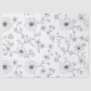 Minimalist Line Art Floral Seamless Pattern (4) Tissue Paper