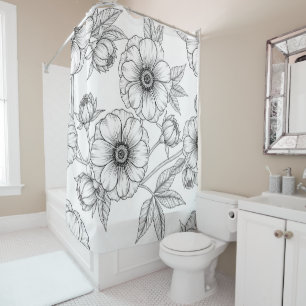 Minimalist Line Art Floral Seamless Pattern (5) Shower Curtain