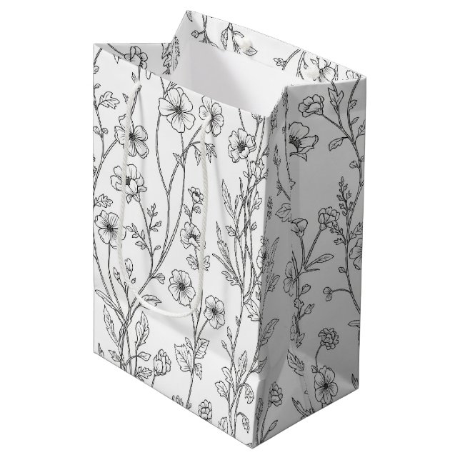 Minimalist Line Art Floral Seamless Pattern (7) Medium Gift Bag (Front Angled)