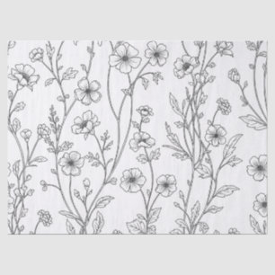 Minimalist Line Art Floral Seamless Pattern (7) Tissue Paper