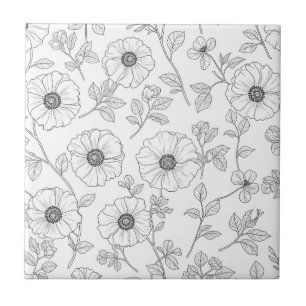 Minimalist Line Art Floral Seamless Pattern (8) Ceramic Tile