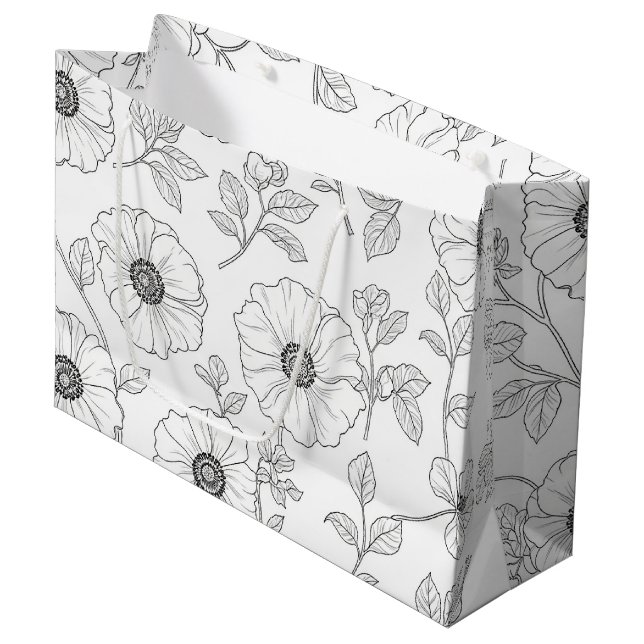 Minimalist Line Art Floral Seamless Pattern (8) Large Gift Bag (Front Angled)