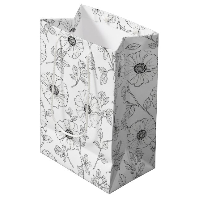 Minimalist Line Art Floral Seamless Pattern (8) Medium Gift Bag (Front Angled)