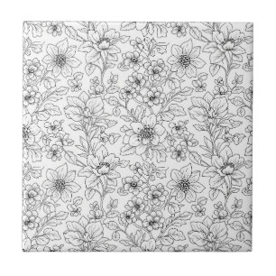 Minimalist Line Art Floral Seamless Pattern (9) Ceramic Tile
