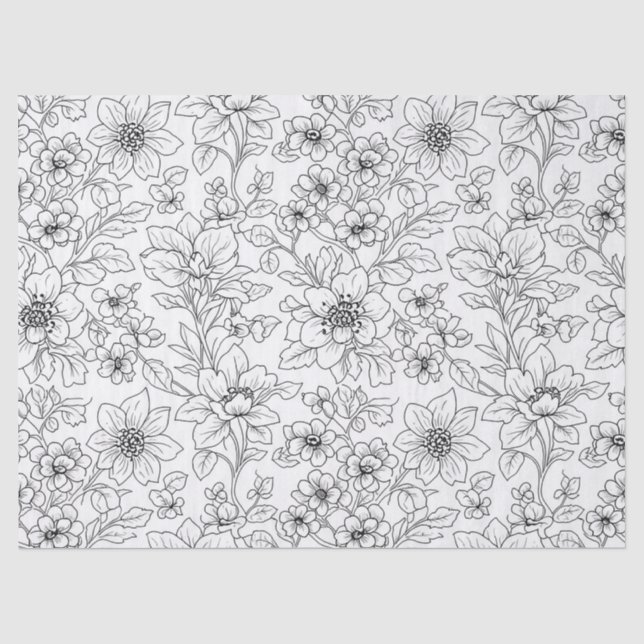 Minimalist Line Art Floral Seamless Pattern (9) Tissue Paper (Front)