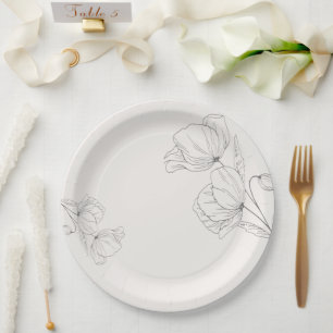 Minimalist Line Art Floral Wedding Paper Plate Set