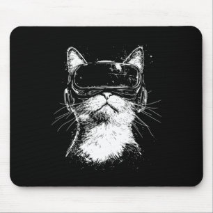 Minimalist Line Art Gamer Cat In Vr Headset Virtua Mouse Pad