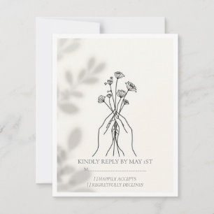 Minimalist Line Art Hands Flowers Wedding RSVP Car Card