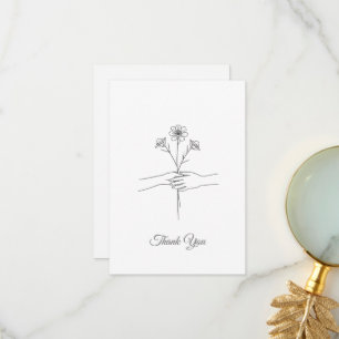 Minimalist Line Art Hands & Flowers Wedding Thank You Card