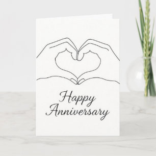 Minimalist Line Art Hands Heart Happy Anniversary  Card