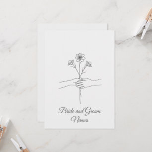 Minimalist Line Art Hands holding Flowers Wedding Invitation