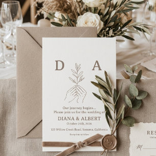 Minimalist Line Art Hands & Olive Branch Wedding I Invitation