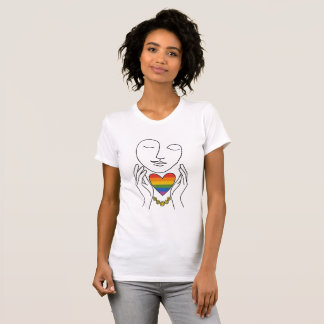 Minimalist Line Art Human Pride Rainbow Heart T-Shirt