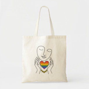 Minimalist Line Art Human Pride Rainbow Heart Tote Bag