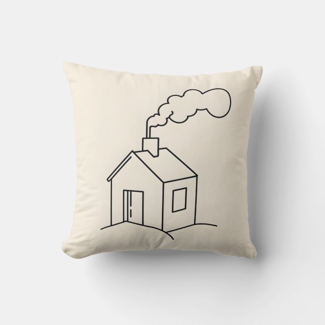 Minimalist Line Art Illustration of a Cosy House Cushion (Front)