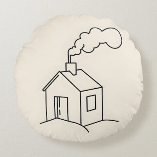 Minimalist Line Art Illustration of a Cosy House Round Cushion