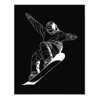 Minimalist line art illustration of a snowboarder photo print