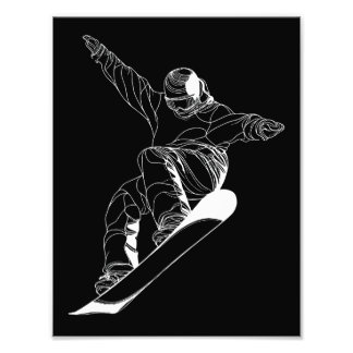 Minimalist line art illustration of a snowboarder photo print