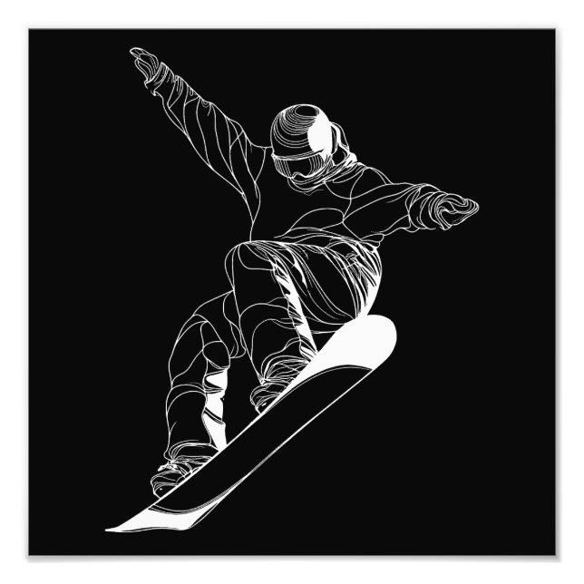 Minimalist line art illustration of a snowboarder photo print (Front)