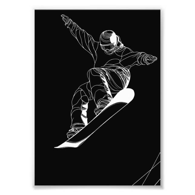 Minimalist line art illustration of a snowboarder photo print (Front)