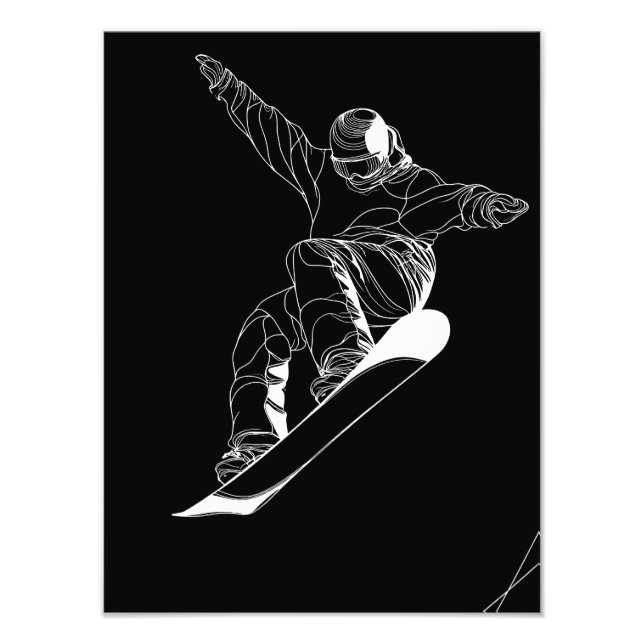 Minimalist line art illustration of a snowboarder photo print (Front)