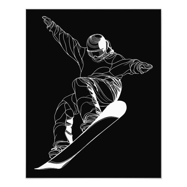 Minimalist line art illustration of a snowboarder photo print (Front)