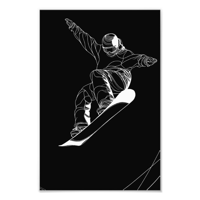 Minimalist line art illustration of a snowboarder photo print (Front)