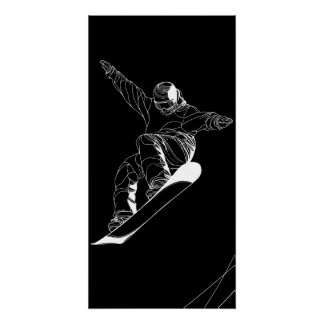 Minimalist line art illustration of a snowboarder poster