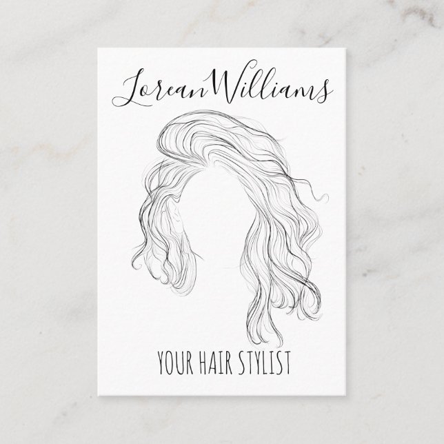 Minimalist Line Art Long Wavy Natural Hair Stylist Business Card (Front)