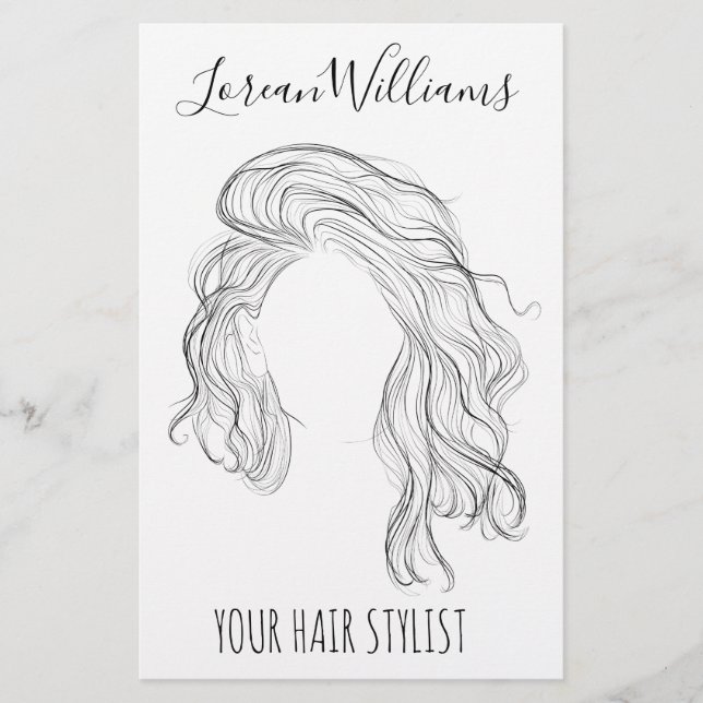 Minimalist Line Art Long Wavy Natural Hair Stylist Flyer (Front)