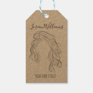 Minimalist Line Art Long Wavy Natural Hair Stylist Gift Tags