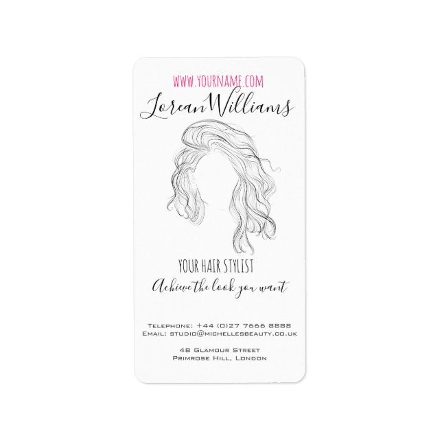 Minimalist Line Art Long Wavy Natural Hair Stylist Label (Front)