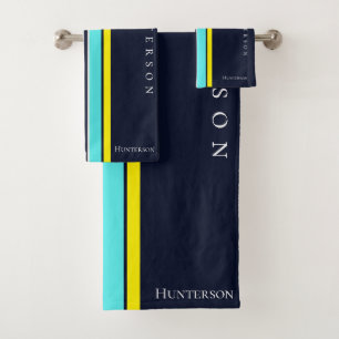 Minimalist Line Art Monogrammed Family Name Bath Towel Set