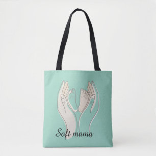 Minimalist Line Art Mother Hands and Baby Feet Cus Tote Bag