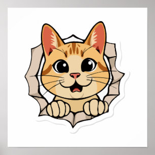 Minimalist Line Art of Cat Peeking Poster