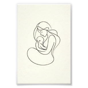 Minimalist Line Art of Mum and Baby Photo Print