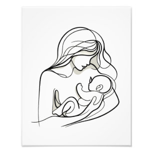 Minimalist Line Art of Mum and Baby Photo Print