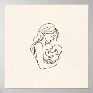Minimalist Line Art of Mum and Baby Poster