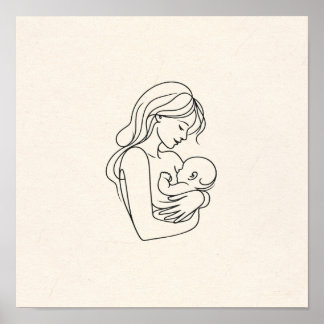Minimalist Line Art of Mum and Baby Poster