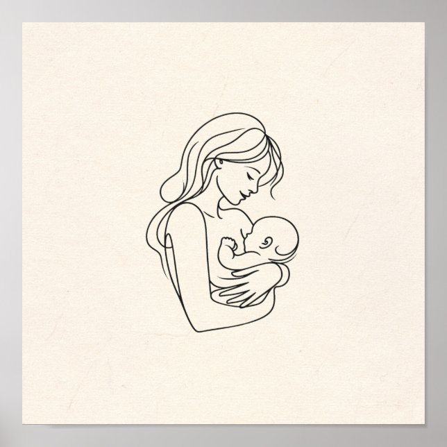 Minimalist Line Art of Mum and Baby Poster (Front)
