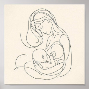 Minimalist Line Art of Mum and Baby Poster