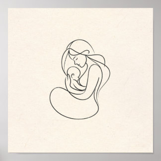 Minimalist Line Art of Mum and Baby Poster