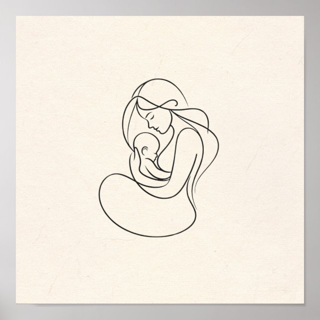 Minimalist Line Art of Mum and Baby Poster (Front)