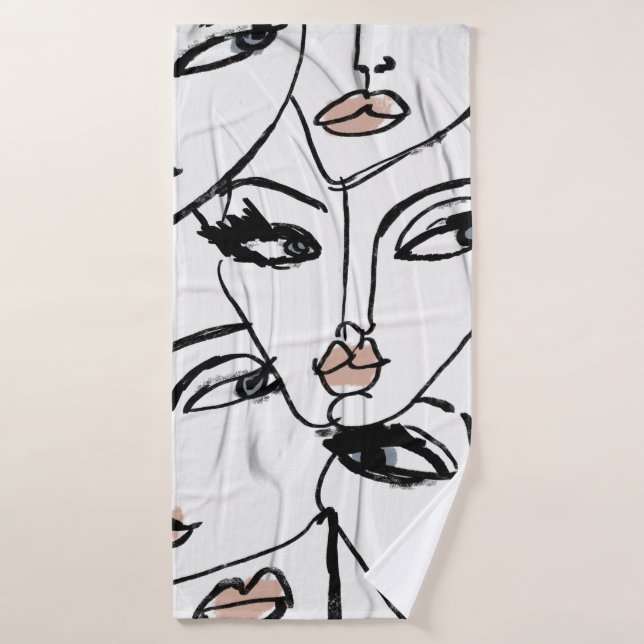 Minimalist line art of women faces bath towel (Bath Towel)