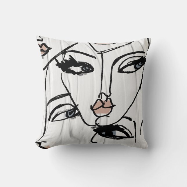 Minimalist line art of women faces cushion (Front)