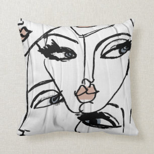 Minimalist line art of women faces cushion